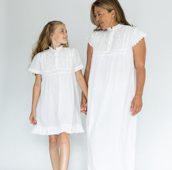 Mum And Daughter Matching White Cotton Victorian Style Nightdress Polo, 3 of 8