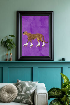 Custom Cheetah Rollerskating Personalised Art Print, 4 of 5