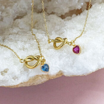 Friendship Knot Necklace With Heart Birthstone, 6 of 9
