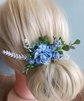 Dusky Blue Wedding Flower Hair Comb, 5 of 5