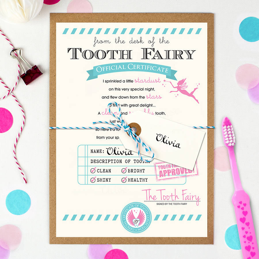 Personalised Tooth Fairy Certificate By Eskimo Kiss Designs