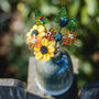 Autumnal Glass Flower Bouquet In Green Ceramic Vase, thumbnail 1 of 8