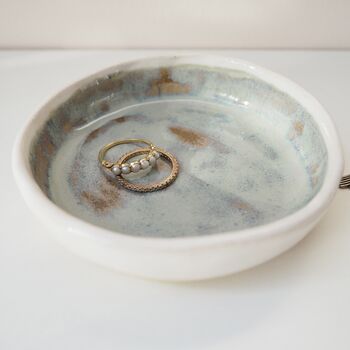 Handmade Blue/Brown Ceramic Flat Ring Dish, 4 of 6