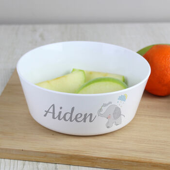 Personalised Hessian Elephant Baby Plastic Bowl, 3 of 4
