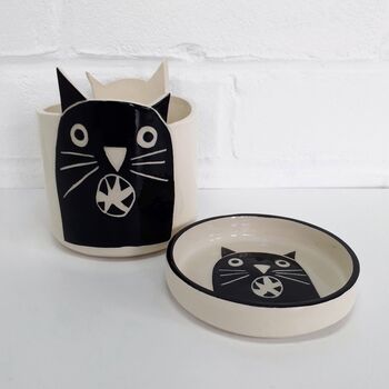 Illustrated Ceramic Black Cat Planter, 6 of 6