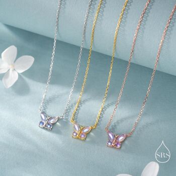 Sterling Silver Simulated Moonstone Butterfly Necklace, 5 of 12