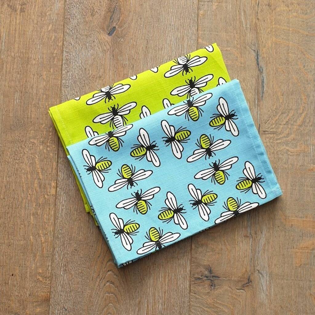 bee happy tea towel by lime tree design
