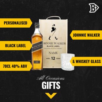 Personalised Johnnie Walker Black Label 12 Year Old Scotch Whisky Gift Set With Glass, 2 of 4