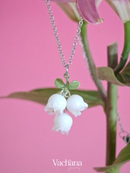 White Lily Of The Valley Dangle Necklace Base Metal Stainless Steel, 4 of 9