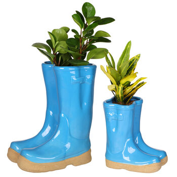 Personalised Bright Blue Welly Boot Planters Set, 2 of 11