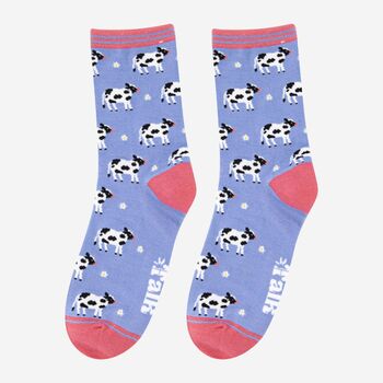 Women's Bamboo Socks Lilac Cows, 2 of 5