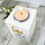 Personalised Eid Al Fitr Crescent And Lanterns White Tea Light Holder, thumbnail 2 of 6
