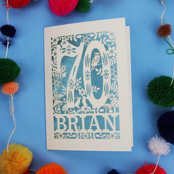 Personalised 70th Birthday Card Papercut Woodland Design, 4 of 10