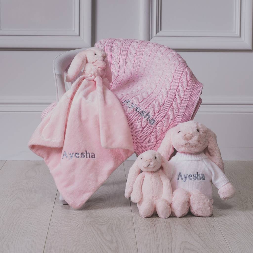 Personalised Cable Baby Blanket And Comforter Gift Set By That's mine