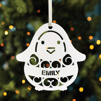 Personalised Spiral Penguin Christmas Tree Decoration, 4 of 4