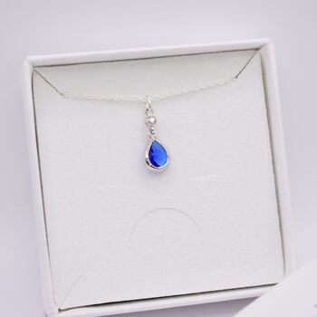 Sapphire Blue Long Teardrop Necklace, 5 of 8