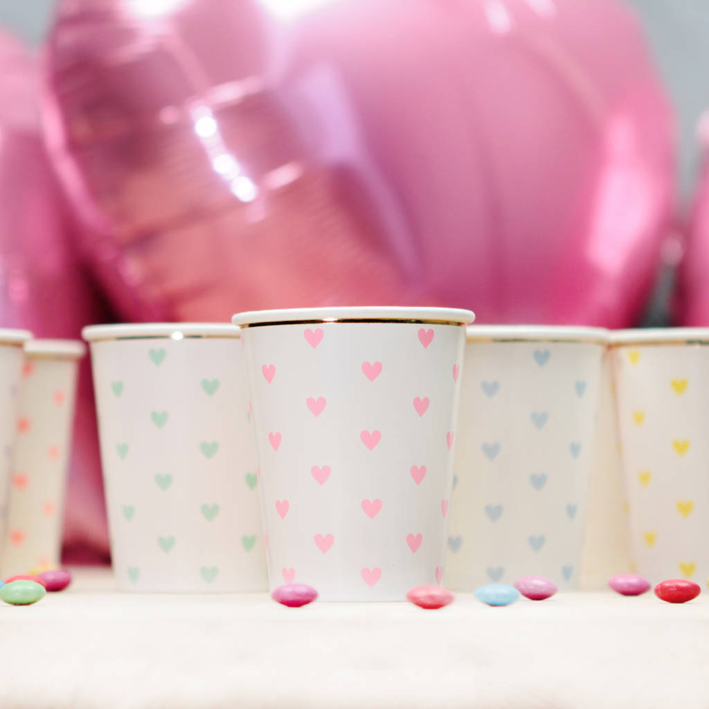 8x Colourful Heart Print Paper Party Cups By Postbox Party
