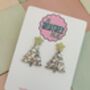Silver Glitter Christmas Tree With Star Earrings / Festive Jewellery Sparkly Tree With Gold Star / Winter Style Jewellery Shimmering Icy Forest Dangles / Christmas Gift Bold Sparkly Festive Accessories, thumbnail 4 of 5