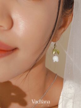 White Lilly Of The Valley Sterling Silver 925 Dangle Earrings, 7 of 7