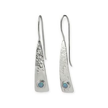 Hammered Sterling Silver Blue Opal Drop Earrings, 2 of 6