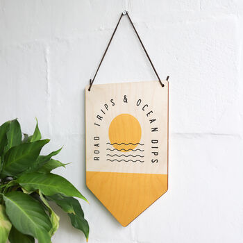 'Road Trips And Ocean Dips' Wooden Pennant Flag, 2 of 5