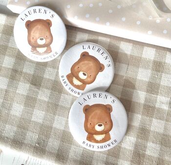 Little Bear Personalised Baby Shower Badge, 2 of 3