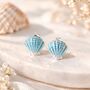 Sterling Silver And Blue Enamel Seashell Stud Earrings, thumbnail 1 of 6