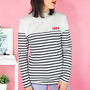 Embroidered Year Long Sleeve Panel Striped T Shirt, thumbnail 3 of 3