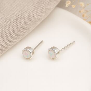 Hammered Sterling Silver Opal Micro Stud Earrings – 4mm, 3 of 9