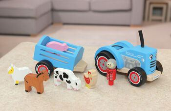 Retro Wooden Tractor Complete With Five Animals, 2 of 3