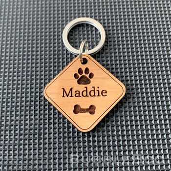 Personalised Wooden Diamond Shaped Pet ID Tag, 2 of 5