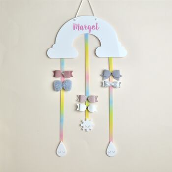 Personalised Rainbow And Cloud Hair Bow Holder White, 4 of 8