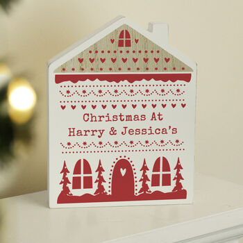 Personalised Christmas Fair Isle Wooden House, 2 of 2