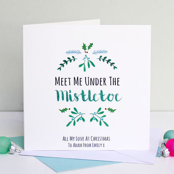 Personalised 'Meet Me' Mistletoe Christmas Card, 2 of 4