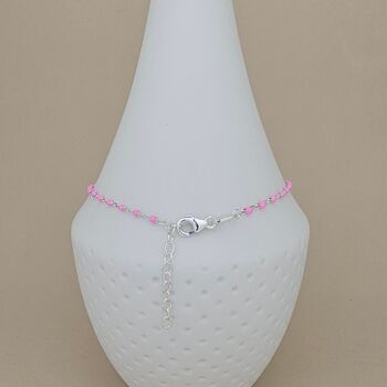 Sterling Silver Pink Enamel Bead Anklet, 2 of 3