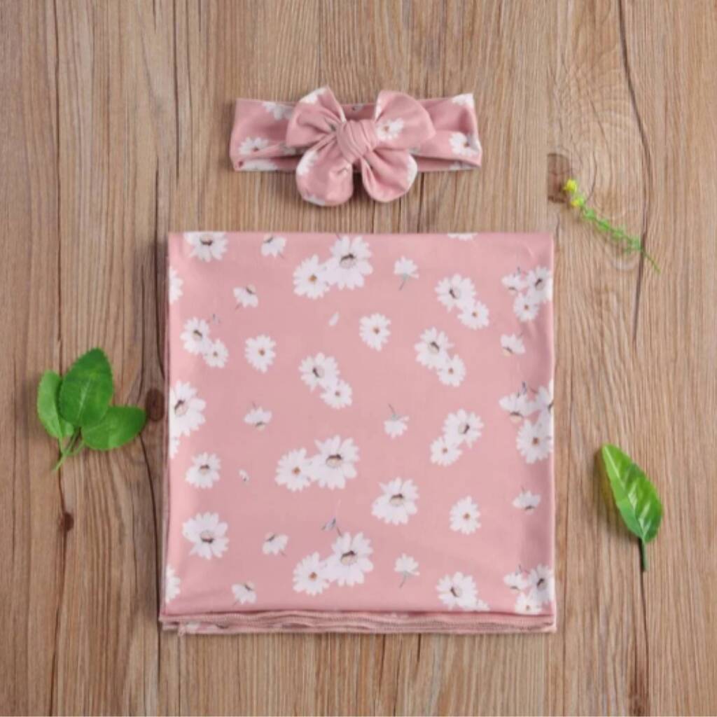 Baby Girl Swaddle Blanket And Bow Set, 1 of 2