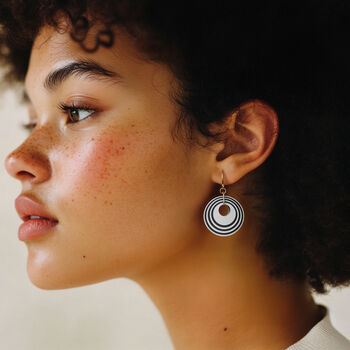 White And Black Stripey Circular Earrings, 2 of 6