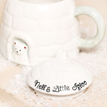 Personalised Novelty Igloo Christmas Ceramic Mug With Lid, 3 of 4