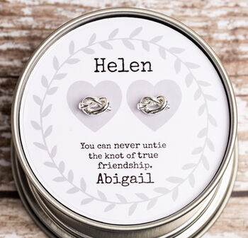 Personalised Friendship Knot Earrings In Gift Tin, 3 of 12