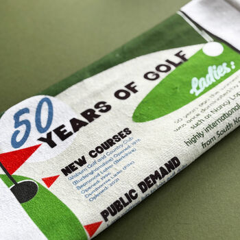 A Lifetime Of Golf 50th Birthday Gift Tea Towel, 2 of 3