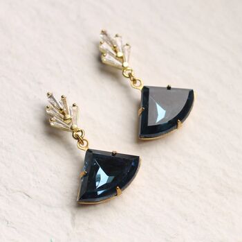 Art Deco Navy Crystal Post Earrings, 2 of 2