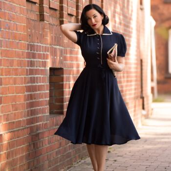 Mae Dress In French Navy Vintage 1940s Style, 2 of 2