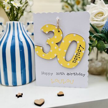 Personalised 30th Birthday Card Wooden Number Gift, 3 of 4