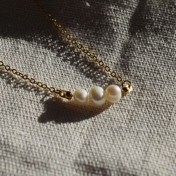 Three Pearl Necklace Gift 18 K Gold Freshwater Pearls, 4 of 6