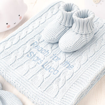 New Baby Luxury Cotton Cable Blanket And Booties Set, 8 of 11