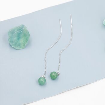 Sterling Silver Natural Jasper Jade Threader Earrings, 2 of 10