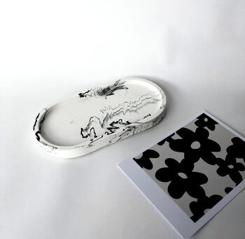 White Monochrome Marbled Abstract Curved Trinket Tray, 3 of 5