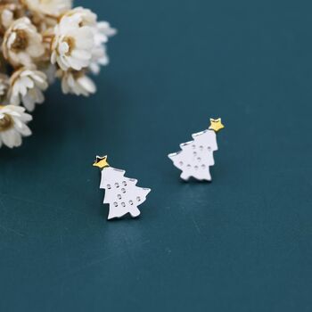Extra Tiny Christmas Tree Stud Earrings In Sterling Silver, 5 of 12