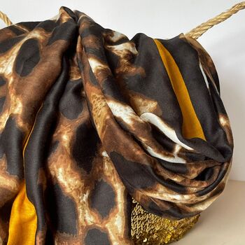 Leopard Print Scarf With Contrast Border In Mustard, 2 of 4