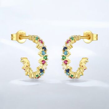 Gold Plated Multicoloured Rainbow Half Hoop Stud Earrings, 2 of 3